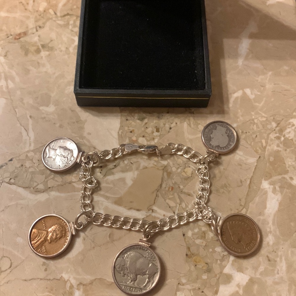 Silver 925 American Coin Charm Bracelet